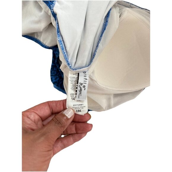 Profile By Gottex Petrol Blue Mehndi One Shoulder Ruffle Swimsuit Womens Size 14 - Picture 10 of 16